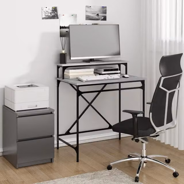 Berkfield Grey Sonoma Computer Desk with Engineered Wood and Metal X-Frame, W/D/H: 80 x 50 x 90 cm – 1