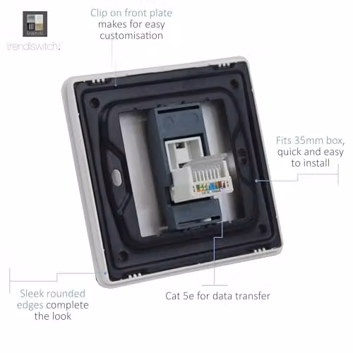 Trendi Switch 1 Gang RJ45 Cat 5e Ethernet Socket in Silver – 2
