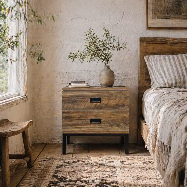 Wyld Haus Virado Bedside Table with 2 Drawers in Coffee Brown and Black – 1