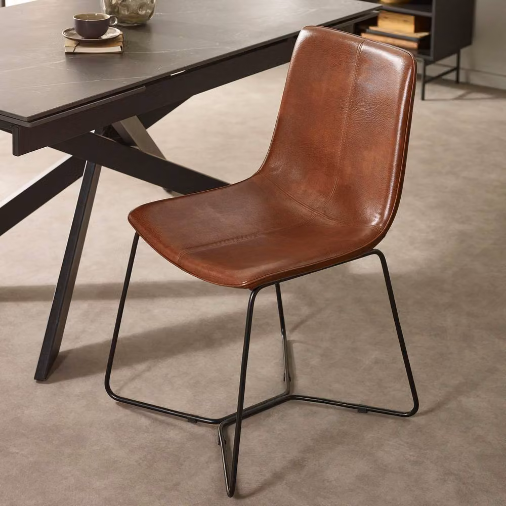 Cheshire Quinton Set of 2 Brown PU Leather Industrial Dining Chairs with Cantilever Base – 4