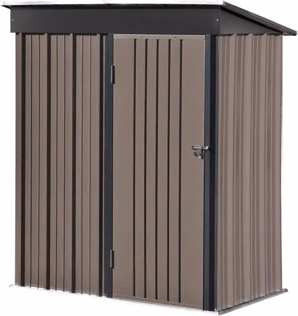 SPETLEK Brown Metal Pent Roof Outdoor Tool Storage Box with Double Doors, W/D/H: 182.0 x 161.0 x 88.0 cm – 1