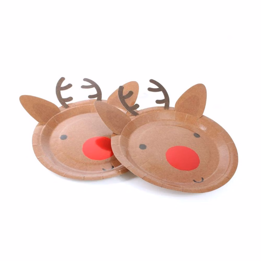 ILFD Group Ltd Pack of 10 Multicolour Christmas Reindeer Paper Plates, 23 cm – 4