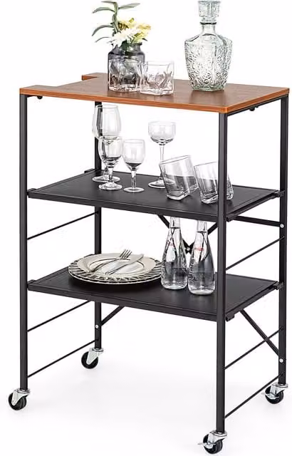 COSTWAY 3-Tier Industrial Rolling Kitchen Serving Cart in Brown with Adjustable Shelves and Castors