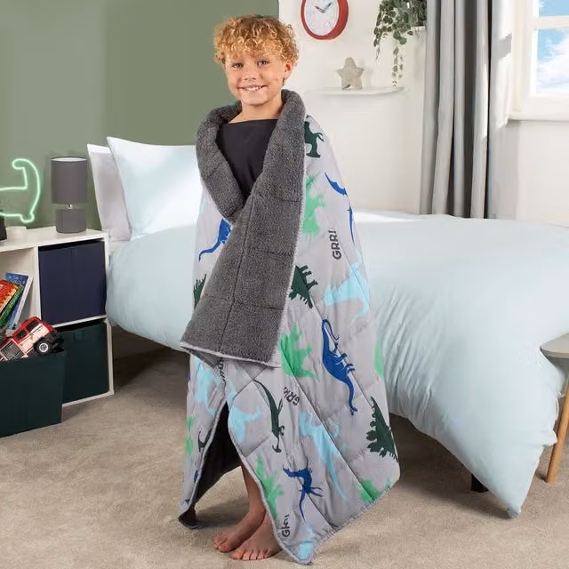 OHS Dino Weighted Blanket Throw for Children in Grey