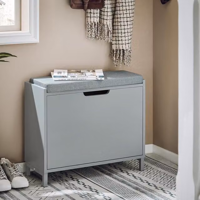 SoBuy Modern Slim Shoe Storage Cabinet with Integrated Seat in Matt Grey