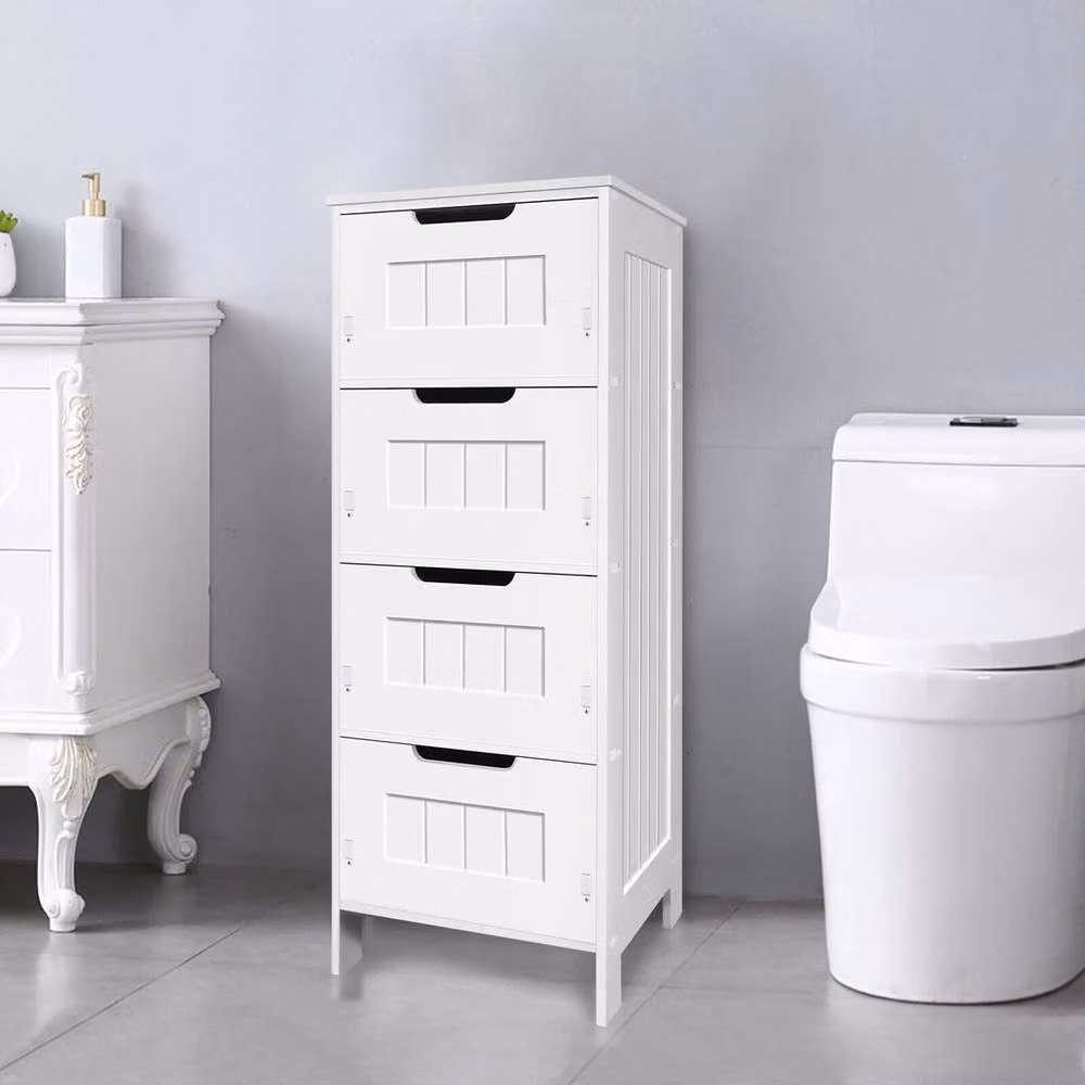 Kelvenix Modern White Matt PVC Freestanding Bathroom Cabinet with Internal Drawers – 4