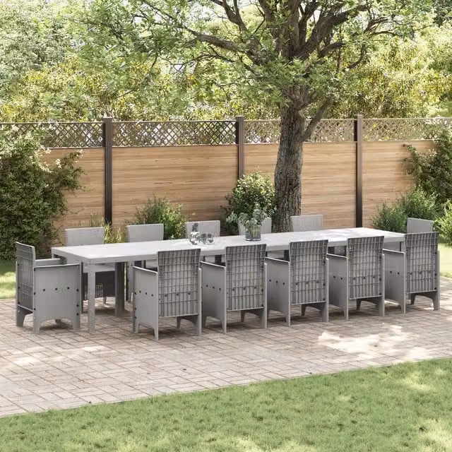 Berkfield Home Extendable Rectangular Garden Table in Light Grey Poly Rattan, W/D/H: 400 x 100 x 73 cm