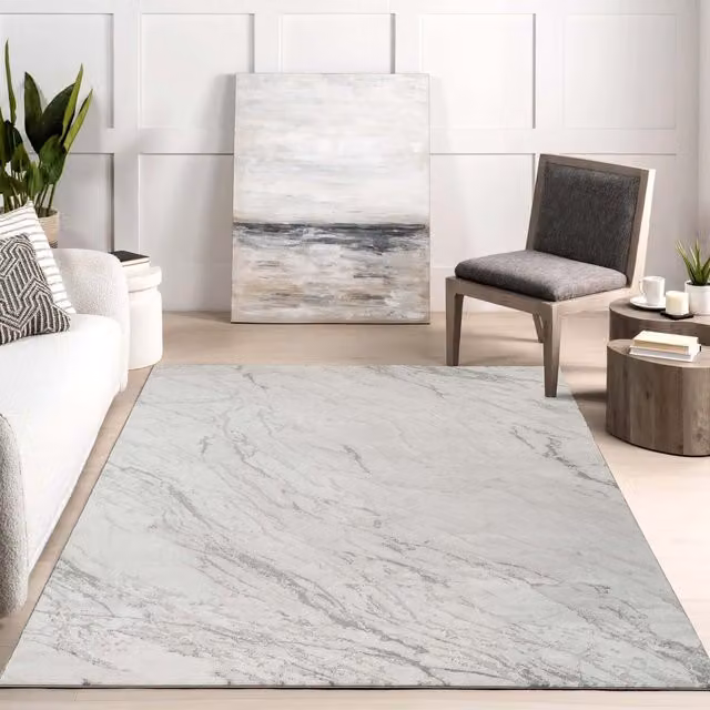 Novu Modern Abstract Living Room Area Rug in Valley Grey and Beige, W: 230 cm, D: 160 cm