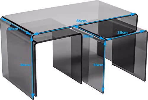 Thats Furniture Modena Set of 3 Nest of Glass Coffee Tables, Clear Transparent Rectangular Design, W: 86 cm, D: 46 cm, H: 46 cm – 2