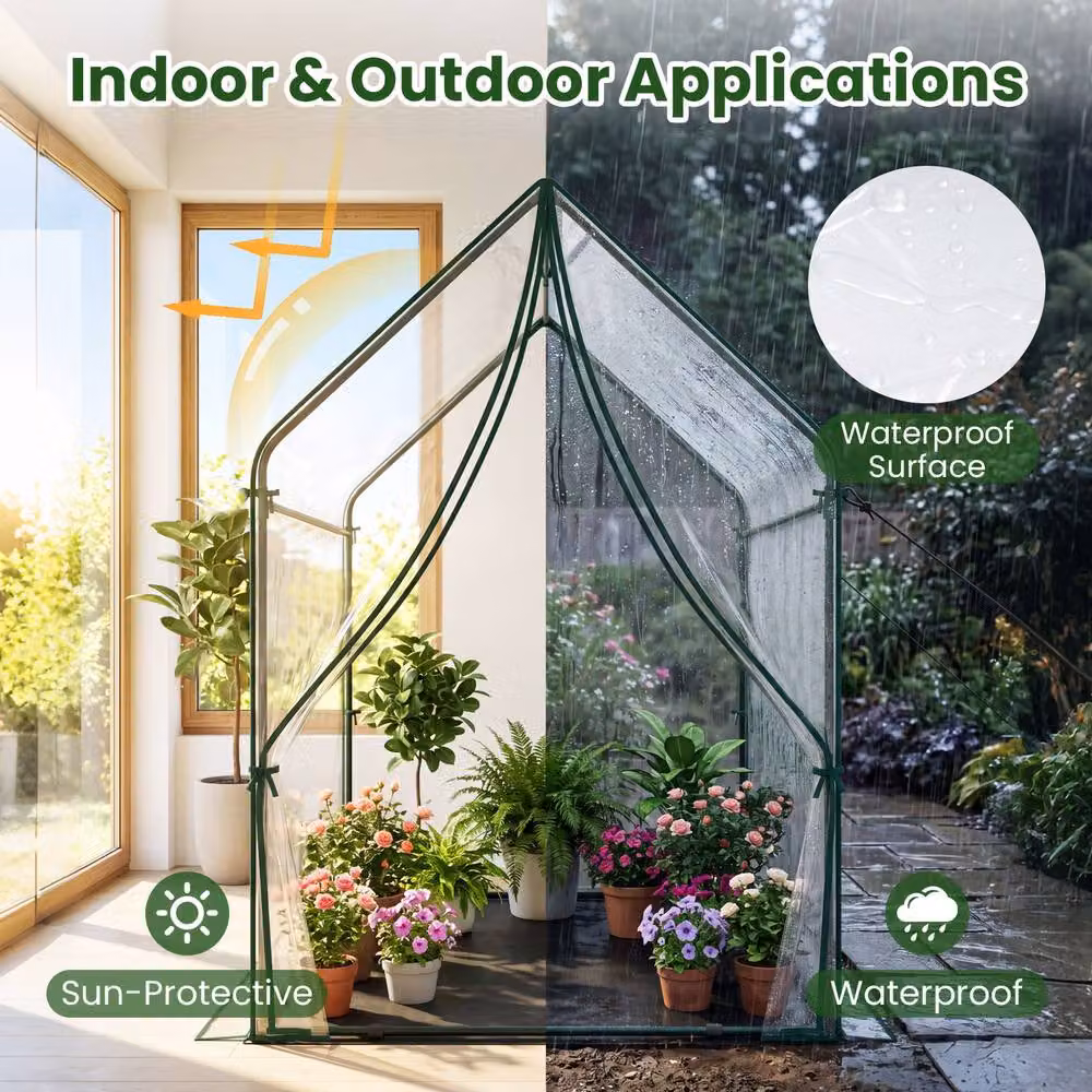 Costway Mini Transparent Outdoor Greenhouse with Metal Frame and Bottom Mat, W/D/H: 152.5 x 90.5 x 90.5 cm – 5