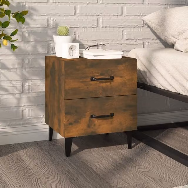 Berkfield Home Smoked Oak Bedside Cabinet in Brown, W/D/H: 40 x 35 x 47.5 cm – 1