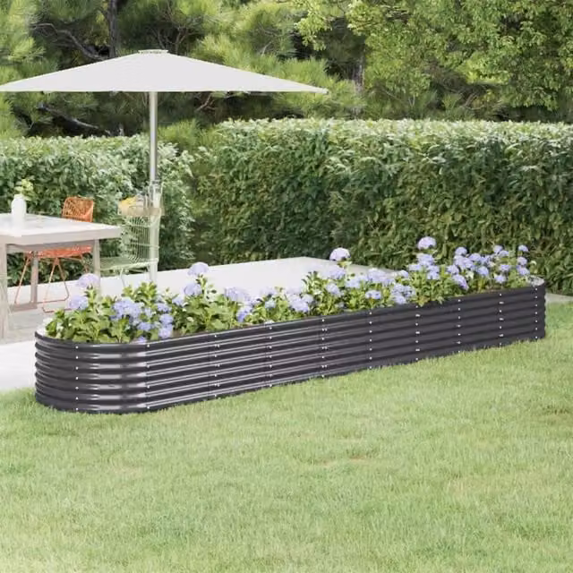 Berkfield Home Garden Powder-coated Steel Raised Bed in Anthracite Black, W: 368 cm, D: 80 cm, H: 36 cm