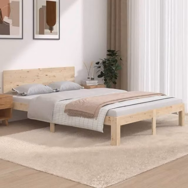 Berkfield Home Solid Wood Pine Double Bed Frame in Brown W: 135 cm, L: 190 cm – 1