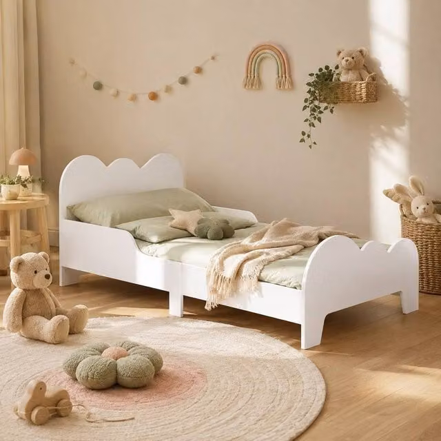 STILVORA Junior Bed Frame with Safety Rails in White Finish