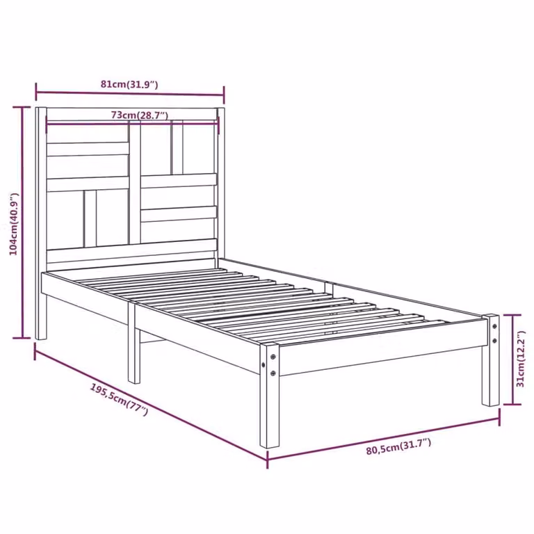 Berkfield Home Small Single Solid Wood Pine Bed Frame in Brown, W: 75 cm, L: 190 cm