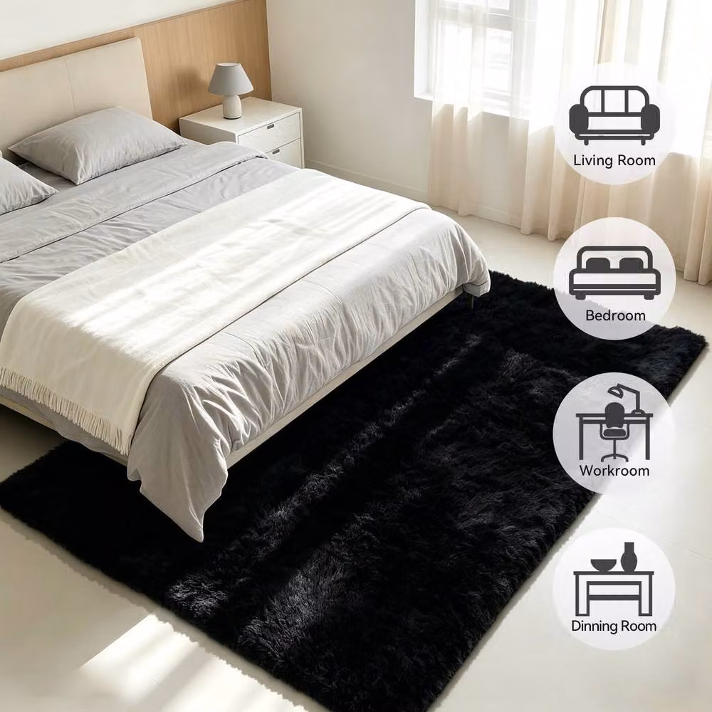 MCC Direct Faux Fur Rectangular Shaggy Area Rug in Black, W: 240 cm, D: 340 cm – 7