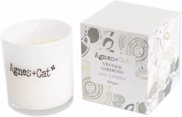 KDMD Agnes & Cat Vintage Gardenia Soy Votive Candle with Lid in White and Silver