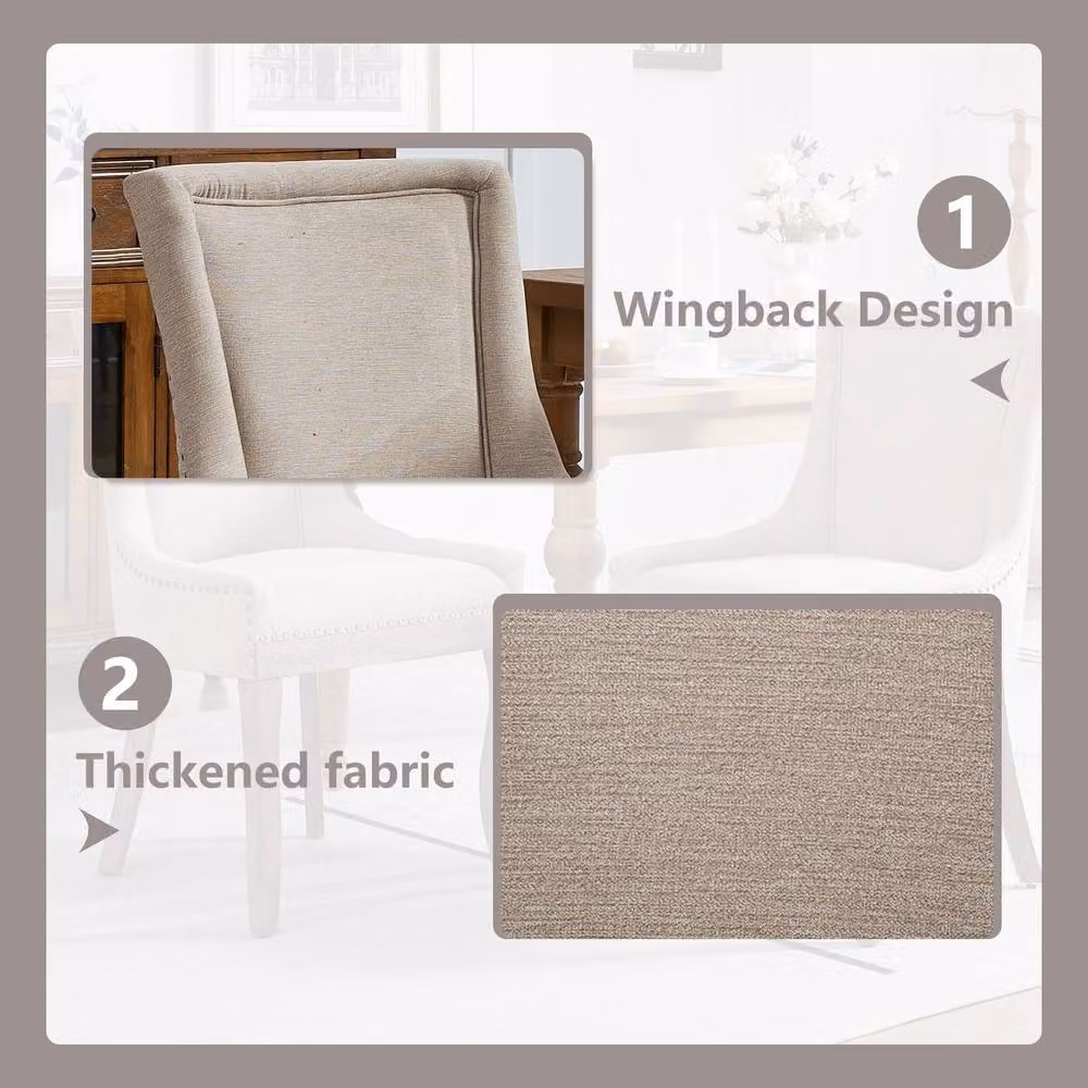 HomeTouch Set of 6 Bewley Plush Linen Upholstered Dining Chairs in Beige with Oak Wood Legs – 4