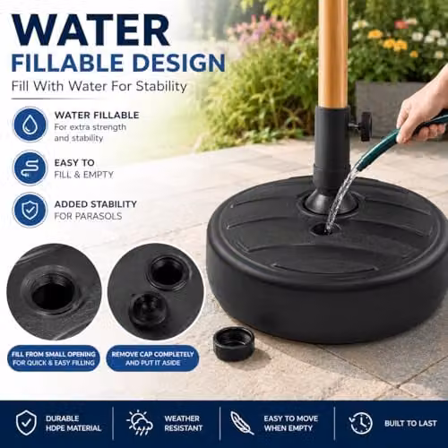SHATCHI Black Plastic Fillable Parasol Base Stand for Garden Umbrellas – 3