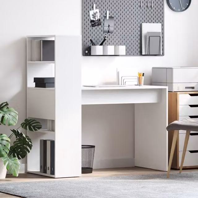 Berkfield Modern White Writing Desk with Storage, W/D/H: 113 x 54 x 120 cm