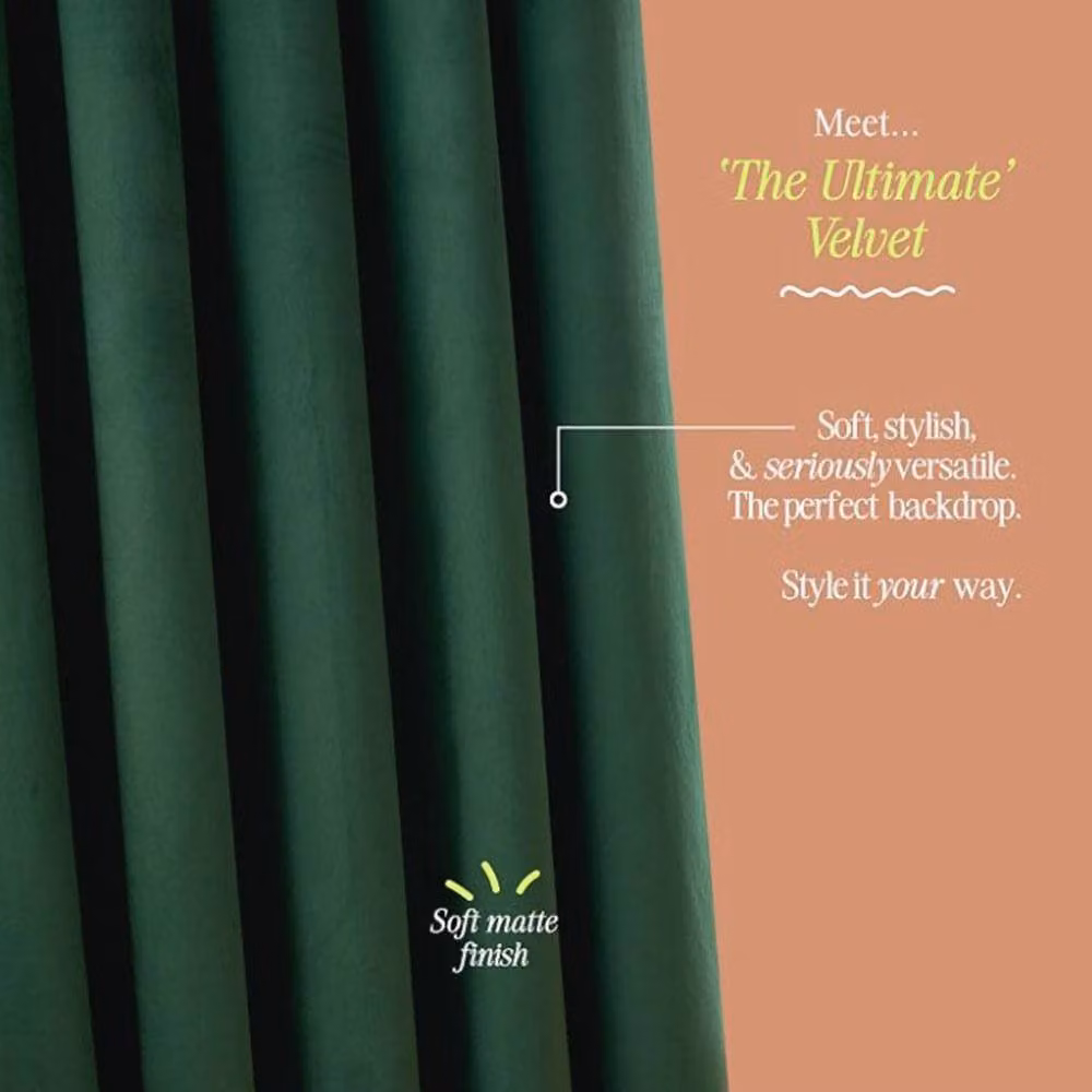 Furn Green Velvet 100% Blackout Pencil Pleat Curtain Pair, Width: 117 cm, Drop: 137 cm – 2