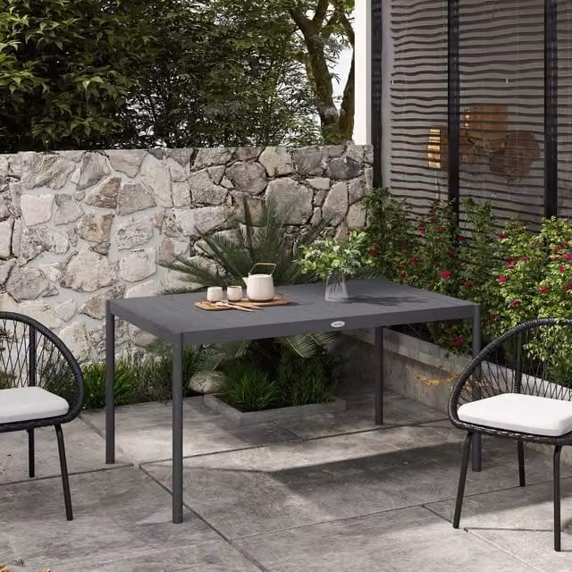 Outsunny Modern Rectangular Garden Table with Powder Coated Aluminium Frame in Matt Grey