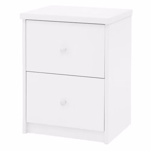Core Products Freya 2-Drawer Bedside Cabinet, White Scandinavian Nightstand with Silver Metal Hardware, H: 53.6 cm x W: 40.8 cm x D: 33.5 cm – 1