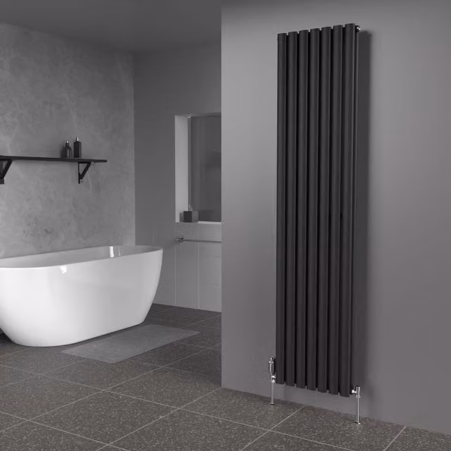 Lux Heat Oval Coloured Vertical Radiator in Space Black, H 180 cm x W 42 cm
