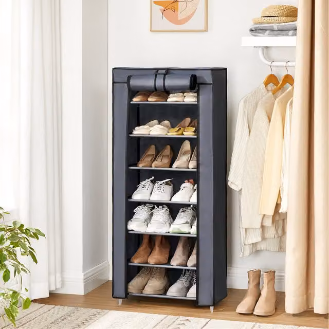 SONGMICS 7-Tier Fabric Shoe Rack with Cover in Grey