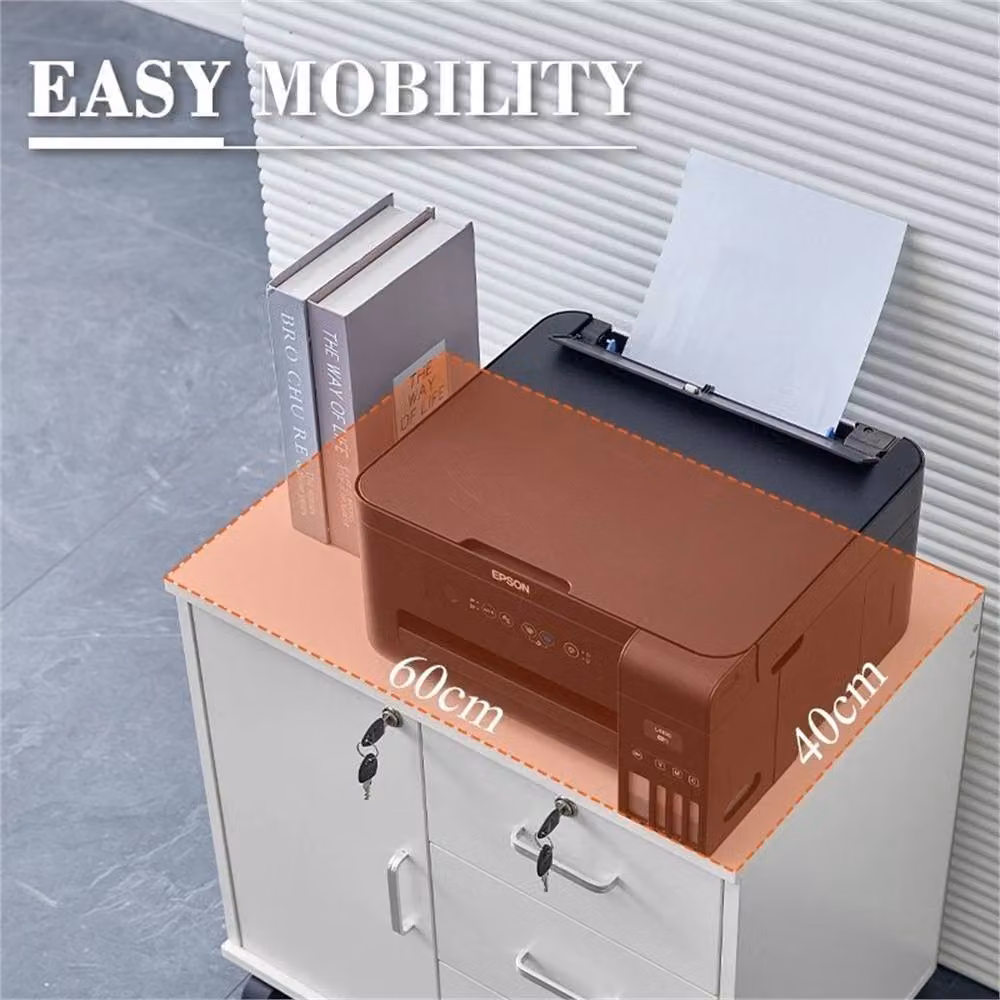 Havendro White Mobile Lockable Filing Cabinet and Printer Stand – 2