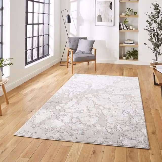 Terrys Modern Abstract Woven Rectangular Rug in Grey and White