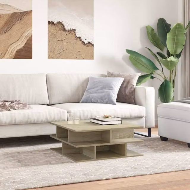 Berkfield Home Sonoma Oak Decorative Coffee Table in Beige, W/D/H: 70 x 70 x 29 cm