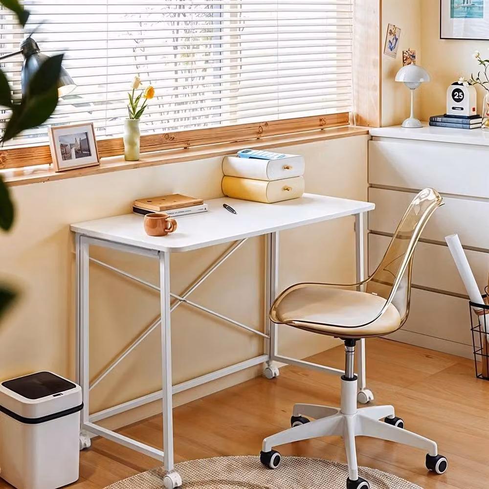 FLAVORA White Mobile Laptop Desk, Foldable Sofa Side PC Desk with Castors, W/D/H: 80 x 40 x 75 cm – 2