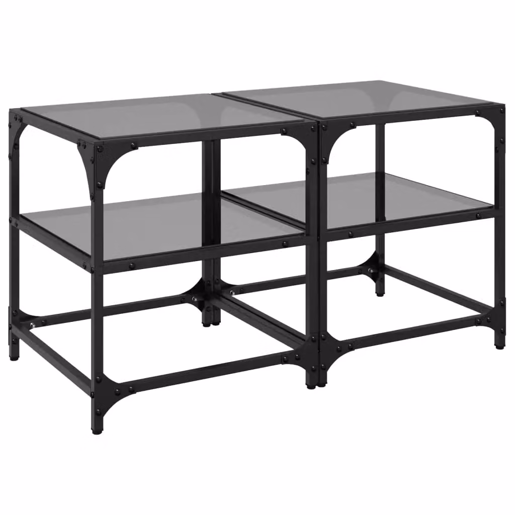 Berkfield Home Set of 2 Black Glass Top Coffee Tables with Steel Frame, W/D/H: 40 x 40 x 45 cm – 2