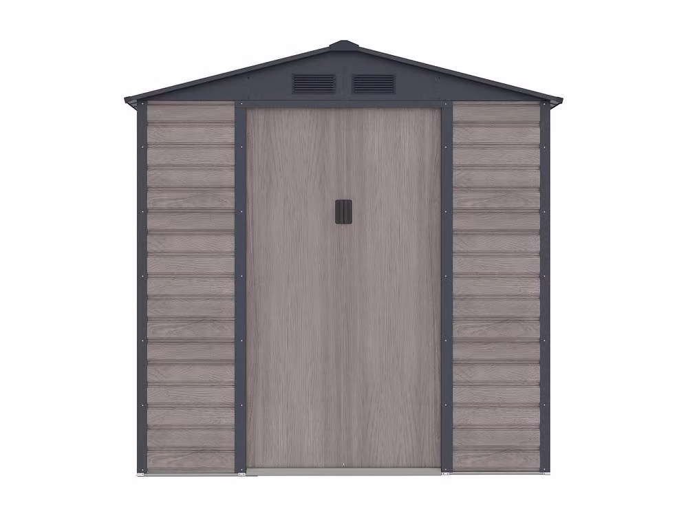 Vente-unique Grey Wood Effect Galvanised Steel Garden Shed with Window and Double Doors, W/D/H: 170 x 117 x 213 cm – 2