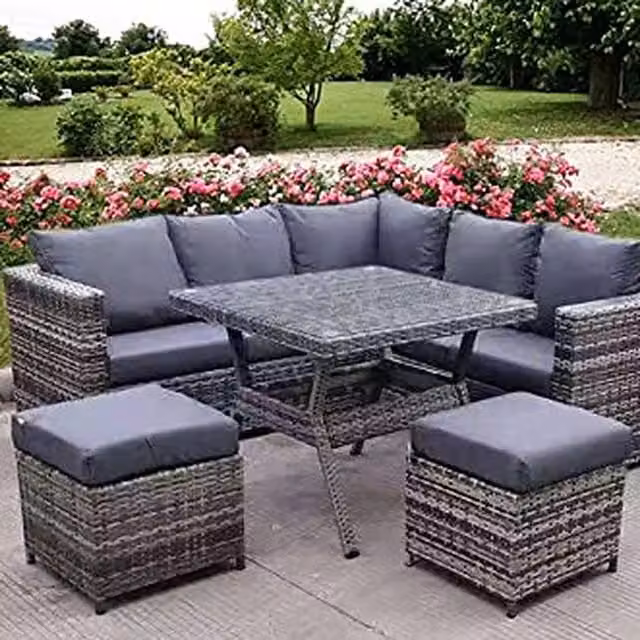 UK Leisure World Modern Grey Rattan Wicker Garden Corner Table and Chairs Patio Set