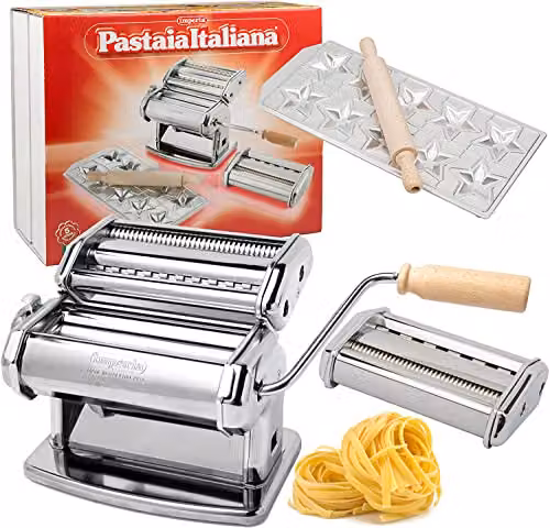 Imperia Italian Pasta Maker Gift Set in Silver with Ravioli and Spaghetti Attachments – 1