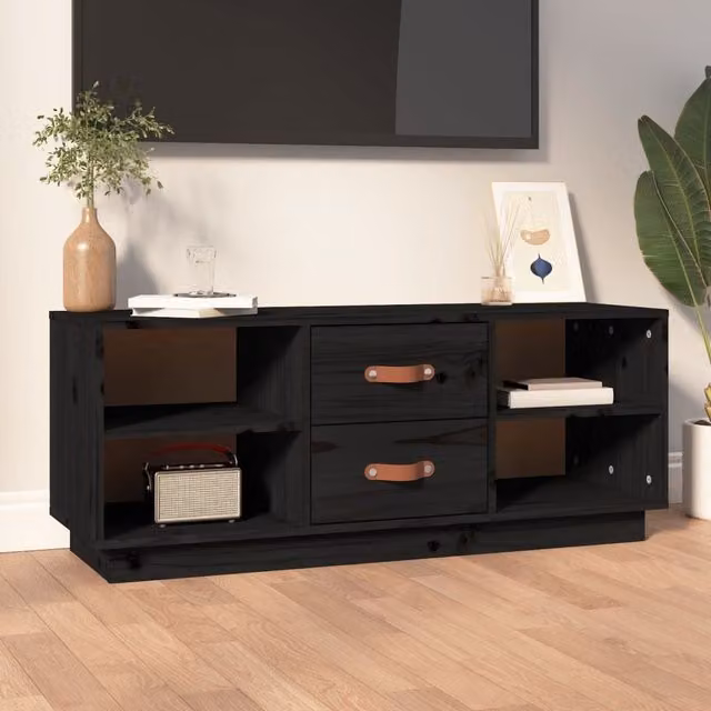 Berkfield Home Black Rustic Solid Wood Pine TV Cabinet W/D/H: 100 x 34 x 40 cm – 1