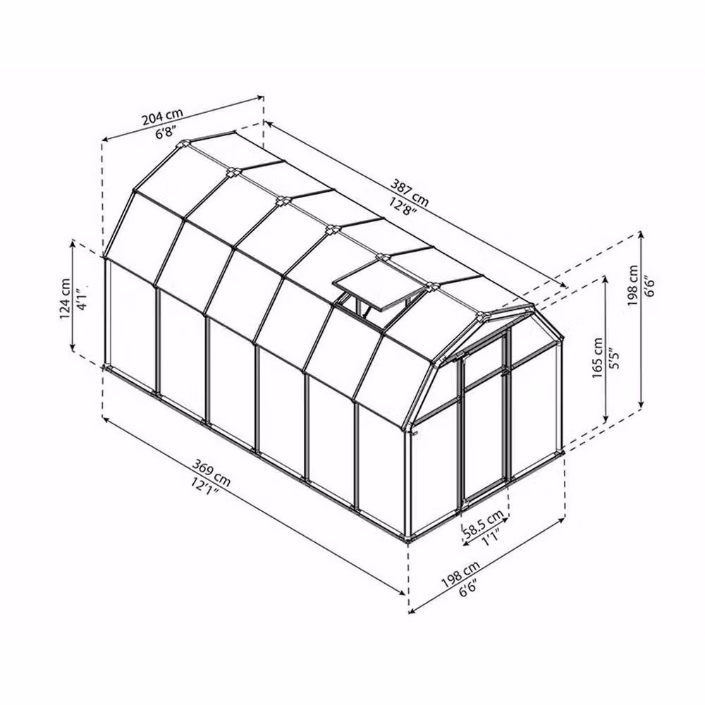 Palram Greenhouse Grow 6 x 12 Polycarbonate Green W: 204 cm, D: 387 cm, H: 198 cm – 3