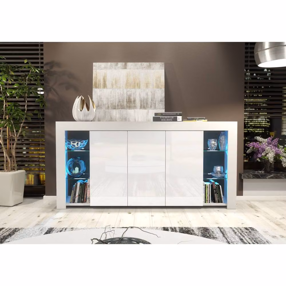 Creative Furniture Eden Sideboard in White with Glossy Doors and Integrated LED Lights, W: 164 cm, H: 83 cm, D: 35 cm – 2