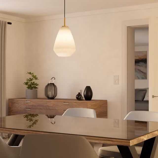 Eglo Caprarola Single Pendant Light in Sand and Brushed Brass with Two Toned Satin Glass Finish