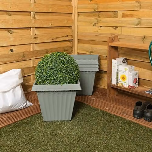 Wham Etruscan Square Plastic Garden Planter Tubs, Pack of 4, Green or Grey, W/D/H: 35 x 35 x 30 cm – 2