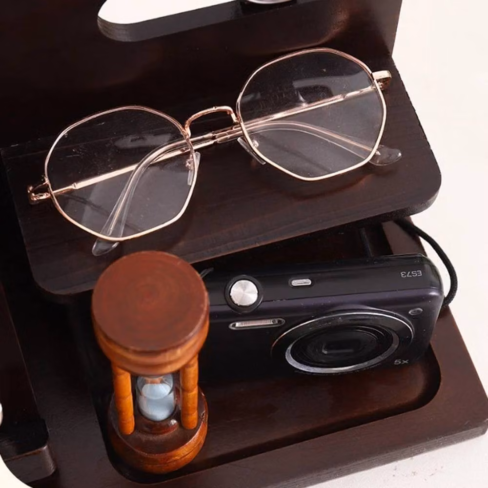 VOGREX Wooden Desktop Docking Station and Phone Stand Organiser in Brown – 4