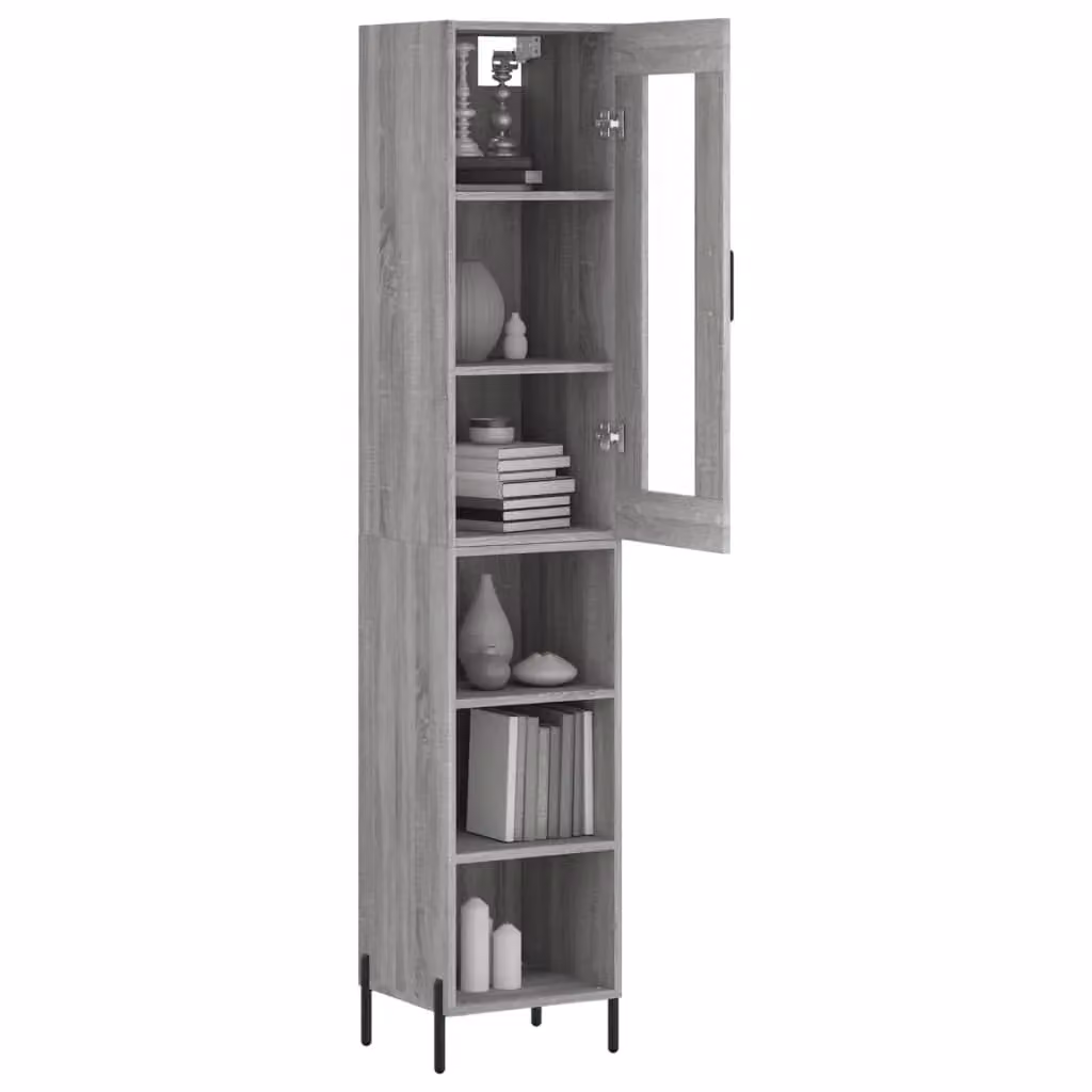 Berkfield Home Grey Sonoma Modern Highboard with Glass Doors, W/D/H: 34.5 x 34.0 x 180.0 cm – 2