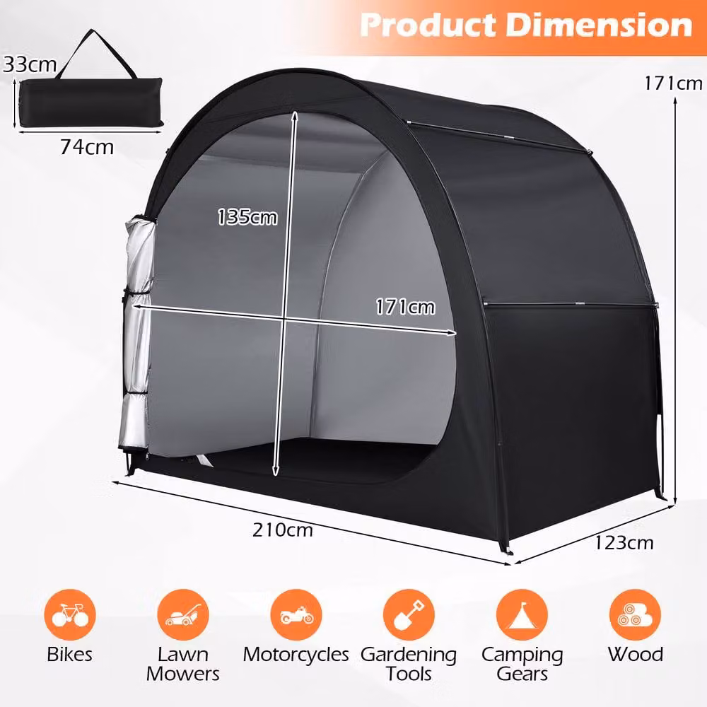 Costway Portable Bicycle Storage Tent with Floor Mat and Zippered Door in Black and Silver, W/D/H: 171 x 123 x 123 cm – 2