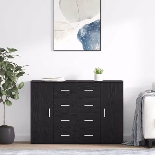 vidaXL CORONA Set of 2 Modern Sideboards in Black Oak, W/D/H: 59 x 39 x 80 cm – 2