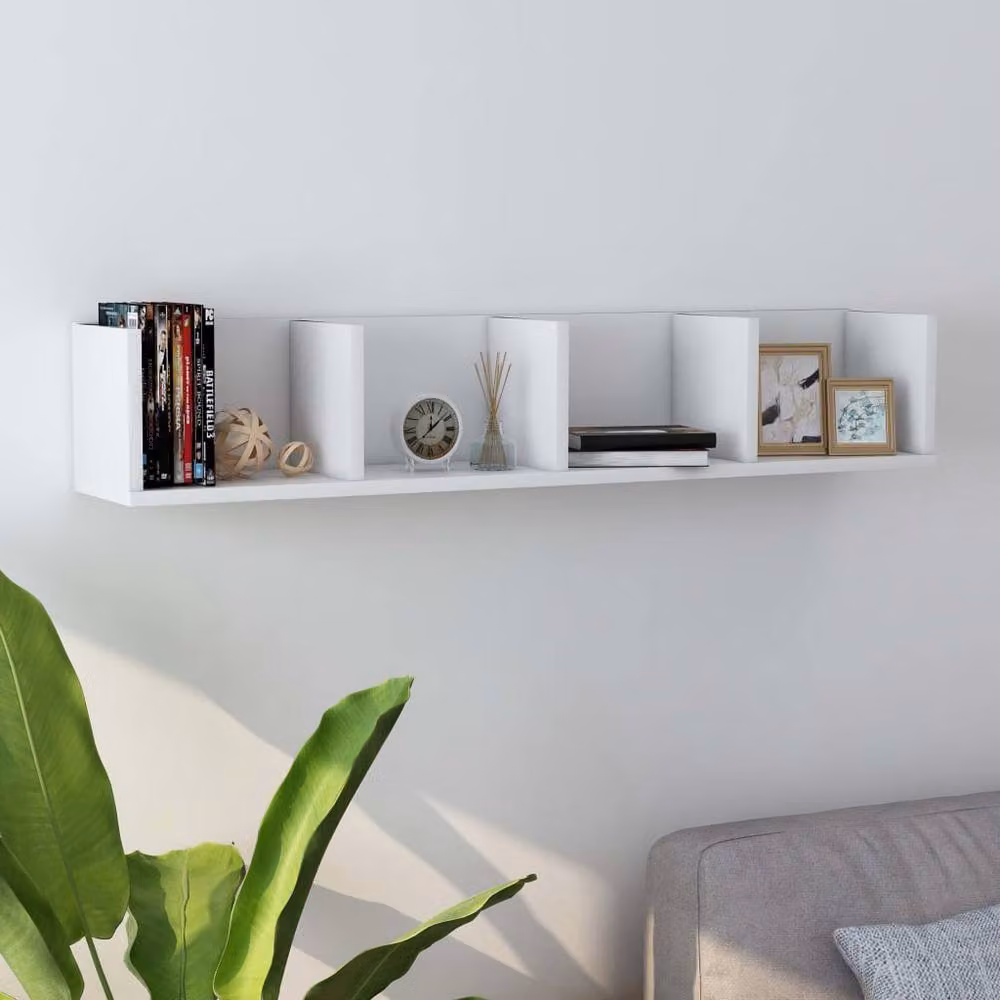 Berkfield Home White CD Wall Shelf in Engineered Wood W: 100 cm, D: 18 cm, H: 18 cm – 2