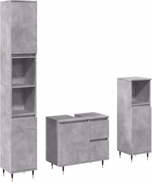 Berkfield Home 3 Piece Modern Bathroom Furniture Set in Matt Concrete Grey – 1