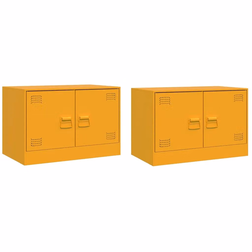 Berkfield Home Set of 2 Mustard Yellow Steel TV Cabinets W: 67 cm, D: 39 cm, H: 44 cm – 2