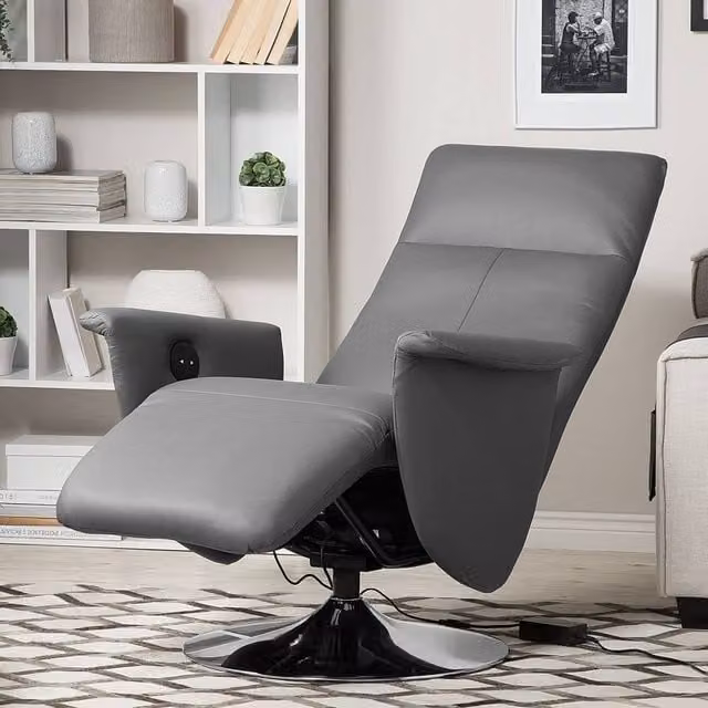Wyld and Coco Grey Faux Leather Reclining Armchair with Pull-Out Ottoman, W/D/H: 80 x 82 x 113 cm – 1